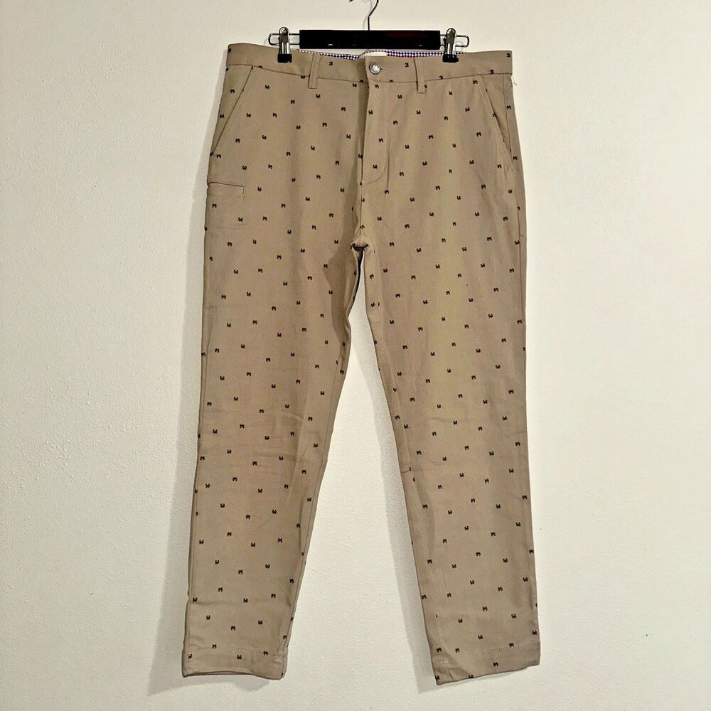 Construct Mens Pants‎ Slim Beige Flat Front Crab Pattern size 36x30 read 36x28